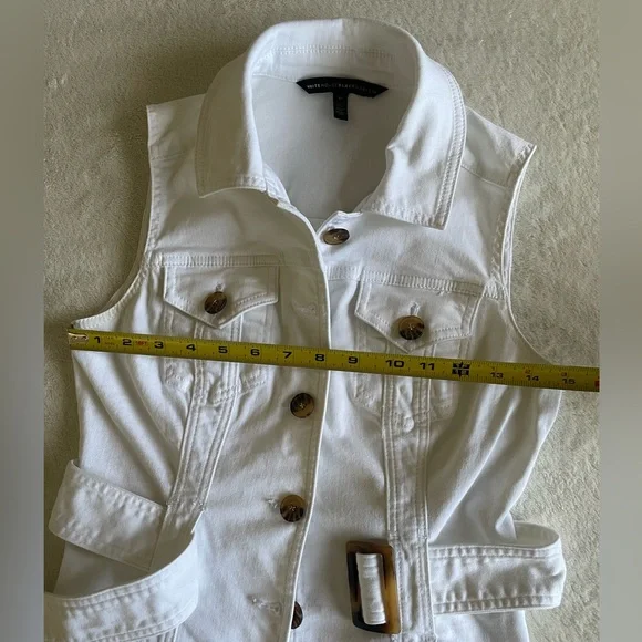 WHBM White Denim Belted Vest Stretch Tortoiseshell Buttons Size 0 - Picture 7 of 11